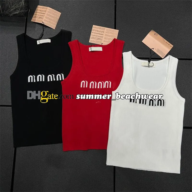 Stretch Knit Vest Embroidery Tank Tops Sexig Camisole Summer Slim Breattable Knit Top Women Sports Vest