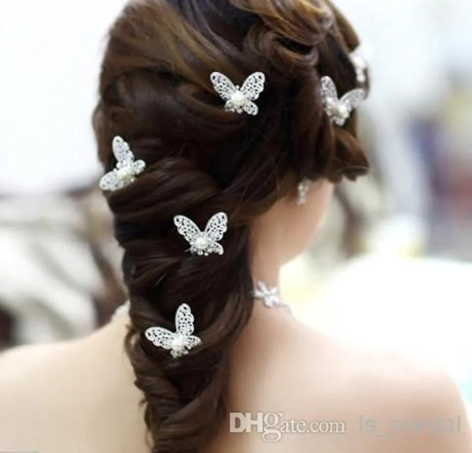 Shinning borboleta grampos de cabelo mini strass pérola acessórios para o cabelo jóias de noiva feminino fontes de festa jóias decoração 10pcs2898345