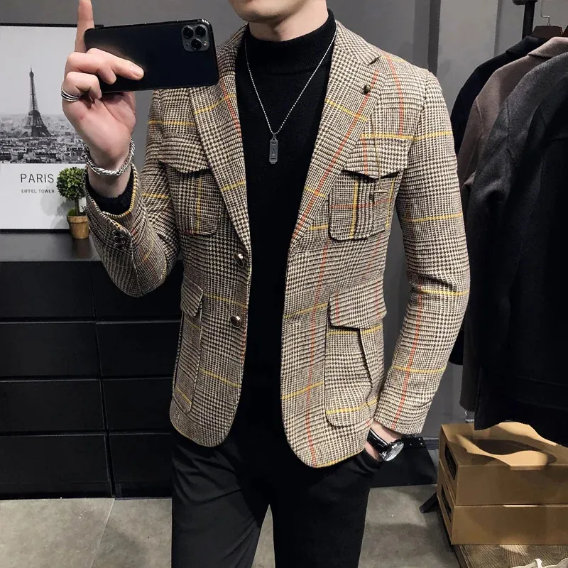 Spring Blazers For Men Plaid British Printed Suit Jacket Wedding Business Casual Formal Mens Blazer Plus Size S 3XL From Pong01 33.17 DHgate.Com