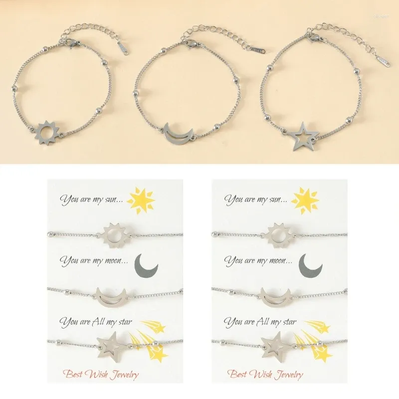 Link pulseiras 3 pcs amigo cartão pulseira europeu americano para criativo aço inoxidável sol lua estrela ins moda gota