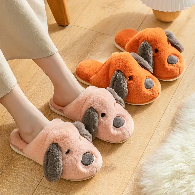 Coton Slippers 816 Chien mignon maison dessin animé femmes chaussures à fourrure hivernale parent-enfant de sol