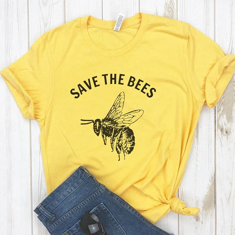 T-shirt Save The Bees Camicia Girocollo T Shirt Donna Save The Earth Environmental Bee Kind Graphic Tees Donna Vegan Tshirt 3XL Drop Ship