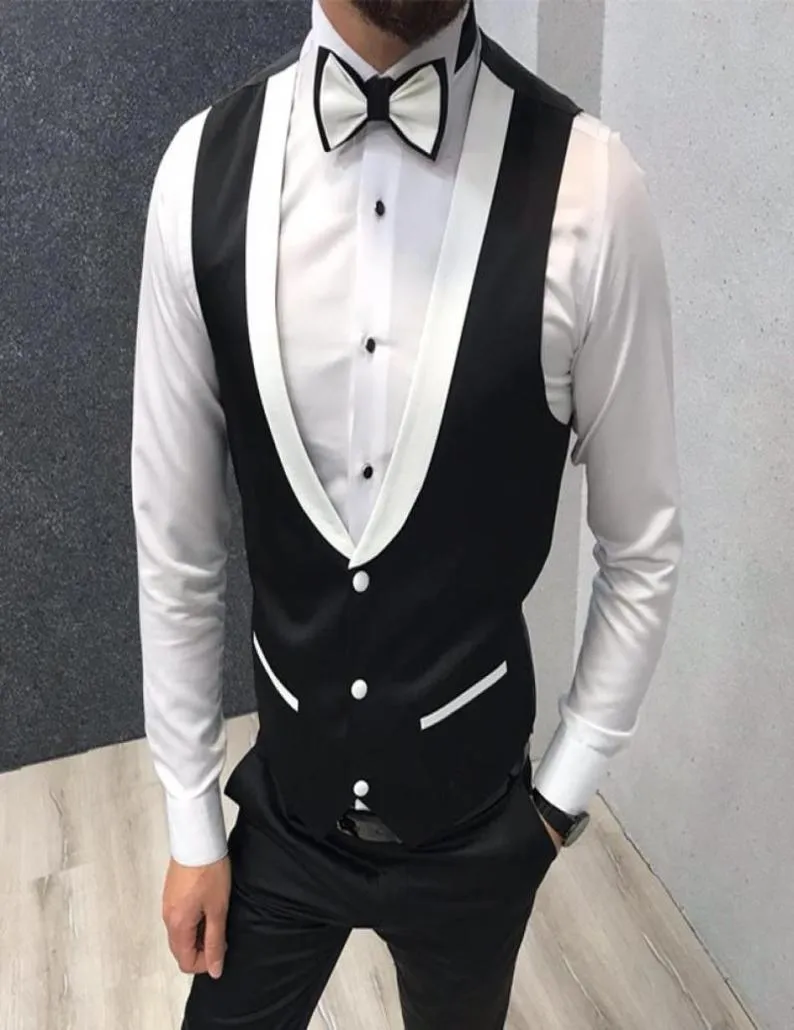 men039s سترات ضئيلة النحافة رجال الخدد لزفاف العريس tuxedo واحد قطعة رجل بدلة أبيض وأسود مخصص معطف الأزياء 2427879