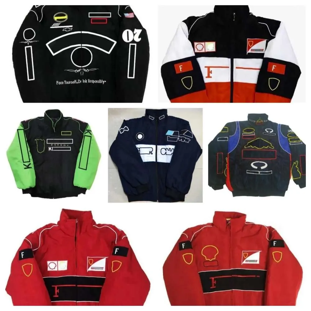 Vestes de course F1 automne et hiver vêtements en coton entièrement brodés ventes au comptant Logo de voiture vestes de broderie complètes vestes de moto rétro de style universitaire wt