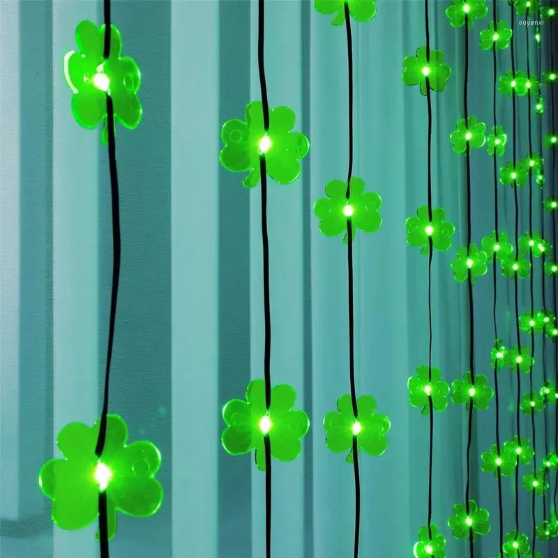 Dizeler St. Patrick's Day Dekoratif Işıklar Lrish Feners Clover USB LED String Yeşil Şapka Deri Kordon Perdesi