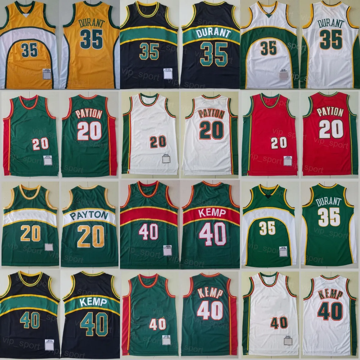 Men Retro Kevin Durant 35 Throwback Basketball Jersey Gary Payton 20 Shawn Kemp 40 Color Green Yellow White Red Black For Sport Fans Breathable Big Team Logo