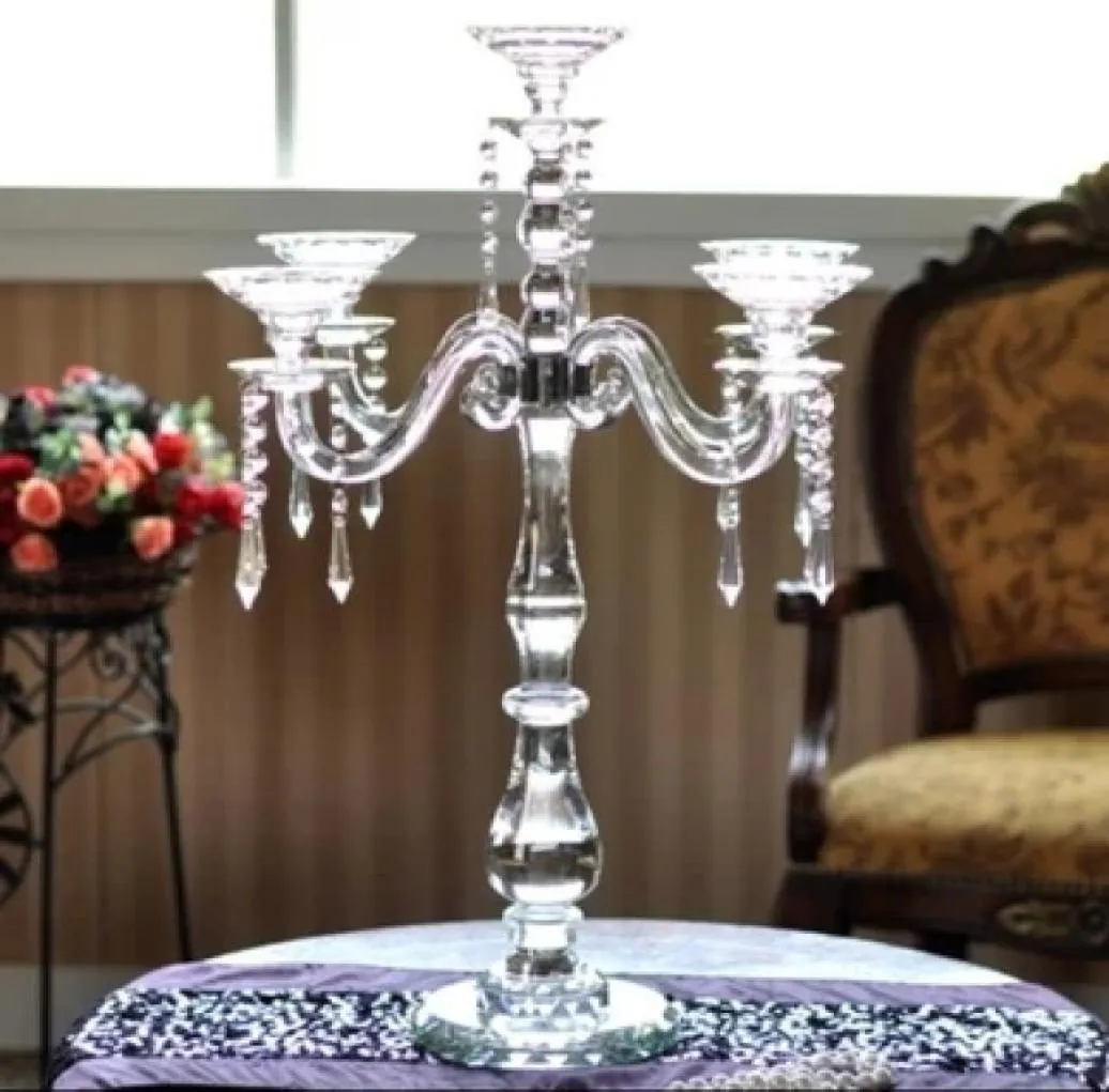 castiçal de cristal feito à mão com 5 braços, peças centrais de candelabros de fabricação 6841603