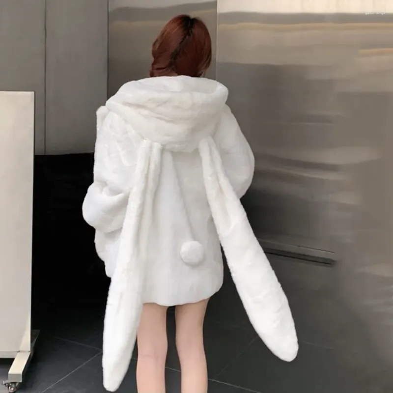 معاطف الخندق النسائية اليابانية الخريف الشتاء أبيض أذني أذني كاواي دافئ سترة قميص قميص دافئ