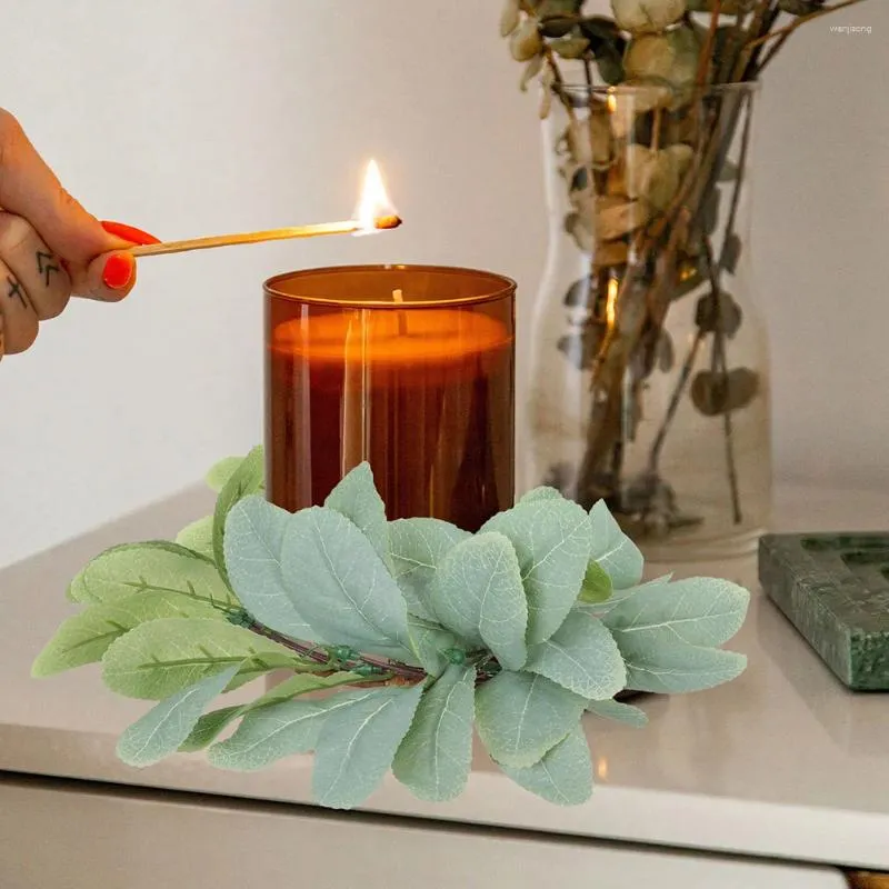 Fleurs décoratives, décoration de Table de printemps, avec oreilles d'agneau artificielles et couronnes d'eucalyptus, bougeoirs