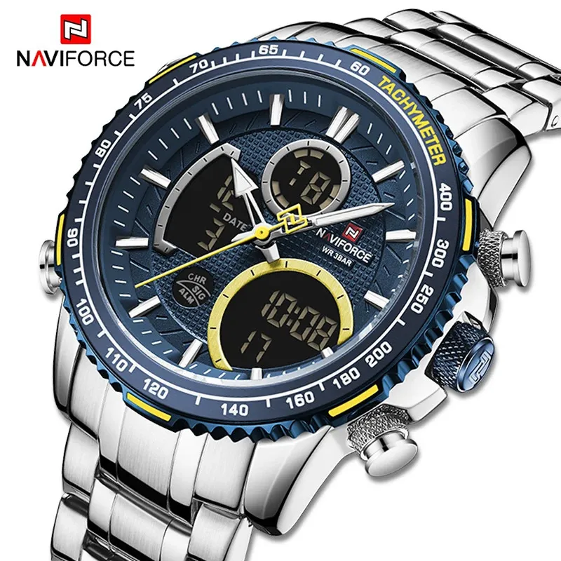 NAVIFORCE Fashion Men Watch Luxury Brand Sport For Chronograph Quartz Wristwatch Military Waterproof Steel Band Clock 240227