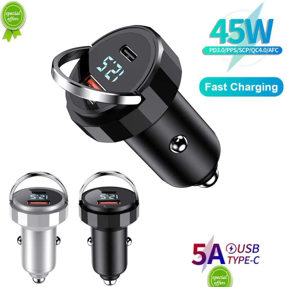 Car Other Auto Electronics New Charger Dual Port Usbaddtype C Digital Voltage Display Qc3.0 Pd 45W 5A Fast Cigarette Lighter Phone Ada Dhukq