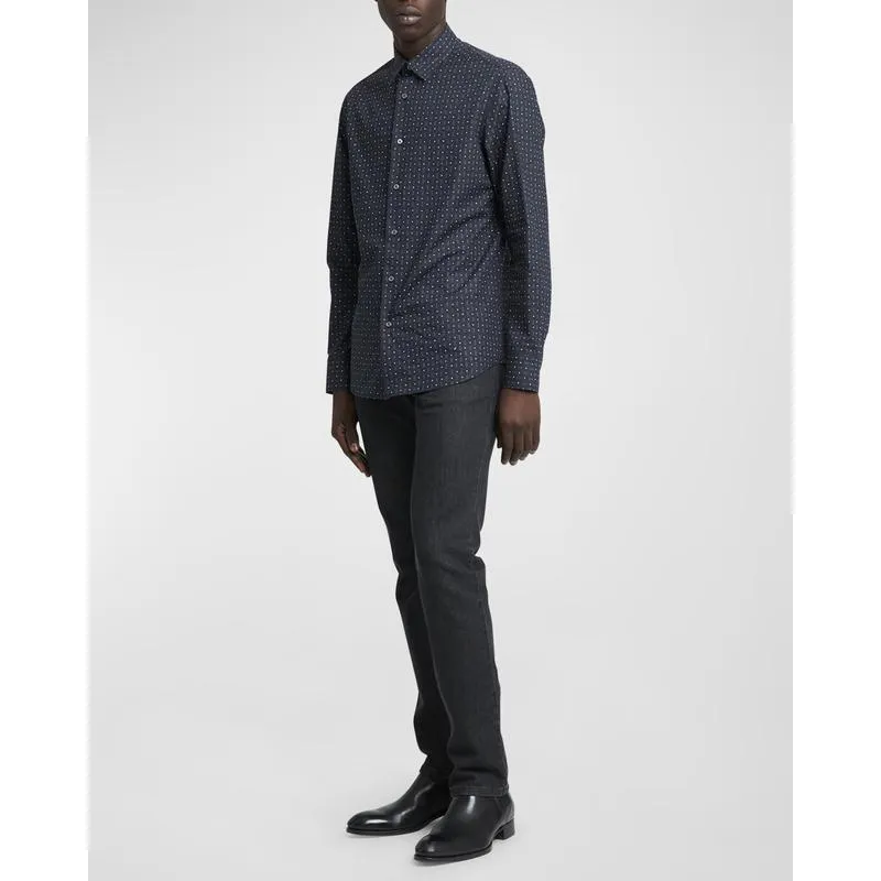 Męskie koszule Summer Brioni Blue Long Rleeve Midnight Botton Shirt