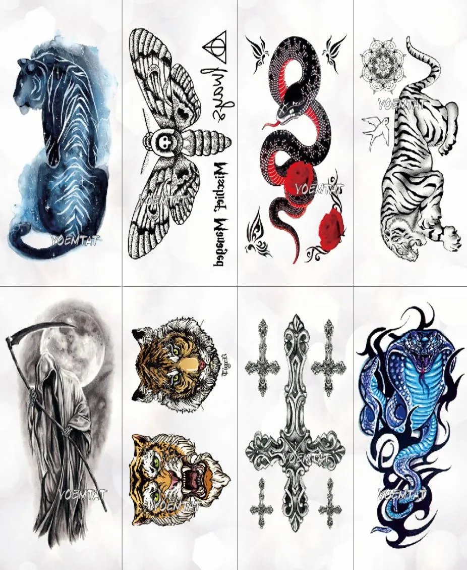 3d Temporary Tattoo Animal Blue Tiger Snake Moth For Boy Girl Children Tattoo Sticker Kids Watercolor Tatto Arm Art1881748
