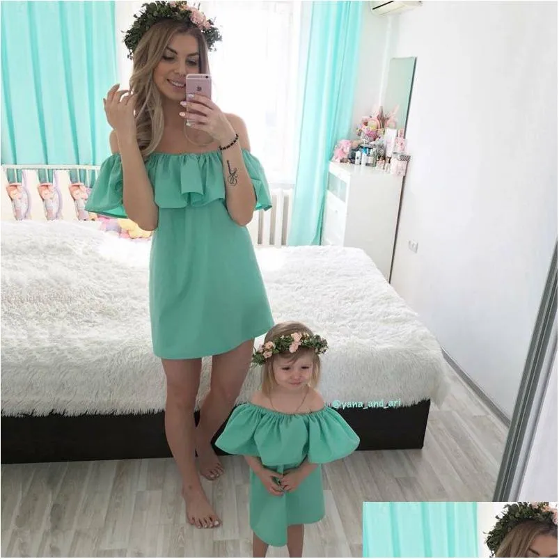 Família combinando roupas mãe e filha vestido para mãe bebê mamãe me roupas moda conjunto chiffon vestidos mãe crianças gota entrega m dhcfy