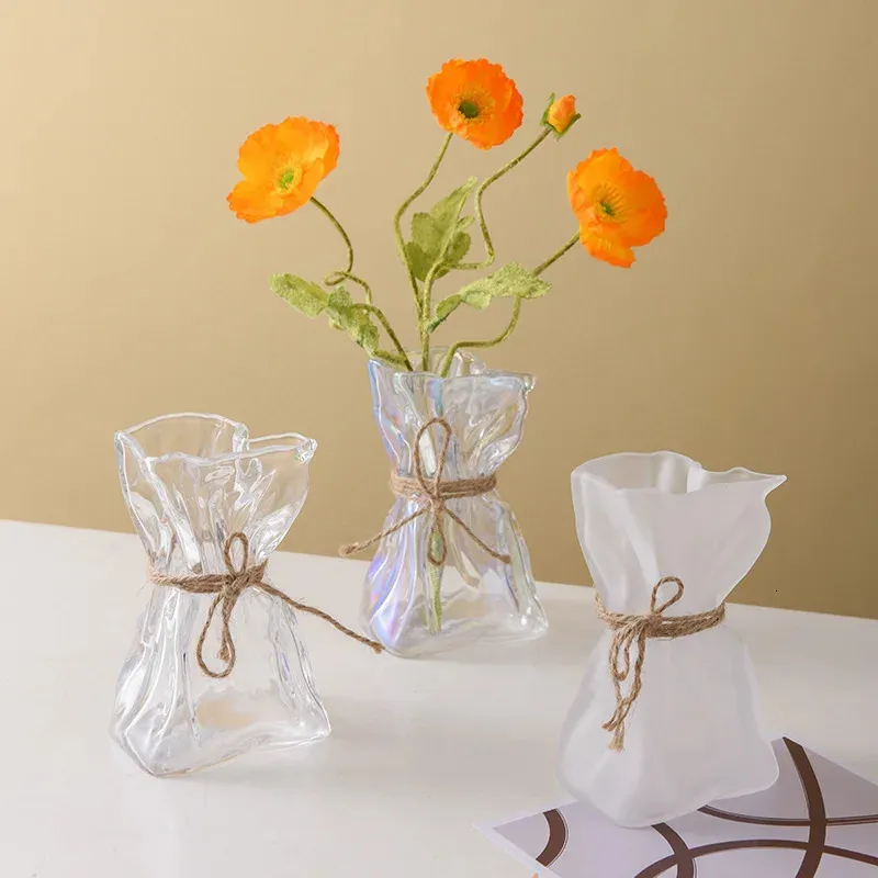 Szklany wazon nieregularnie złożony droga przezroczysty wazon kreatywne ozdoby rękodzieła hydroponiczne wazony kwiatowe