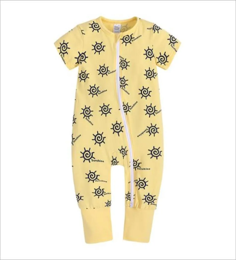 Nouveau bébé fille garçon barboteuses impression Oneck fermeture éclair coton à manches courtes infantile pyjamas enfant en bas âge combinaison body pour nouveau-né 8077104