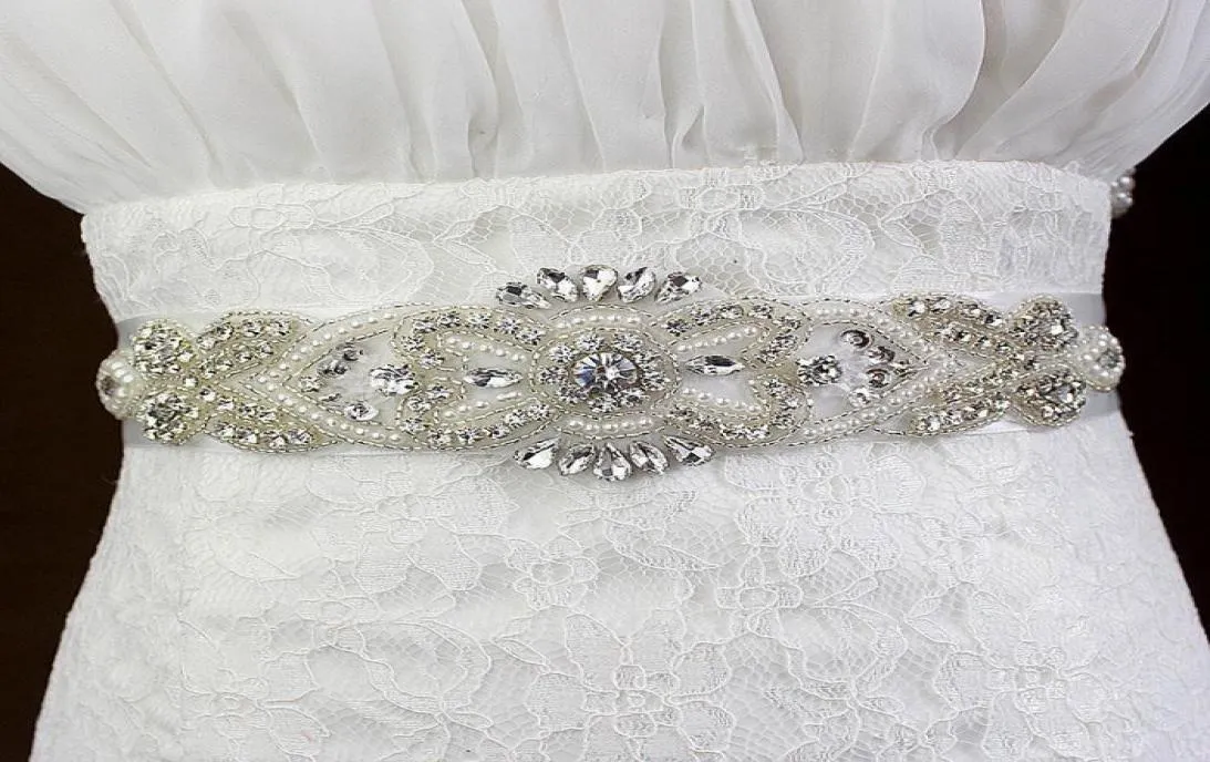 New Luxury Crystal Bridal Sashes Wedding Belt Rhinestone Pearl Beaded Cheap In Stock White Ivory Champagne1534573