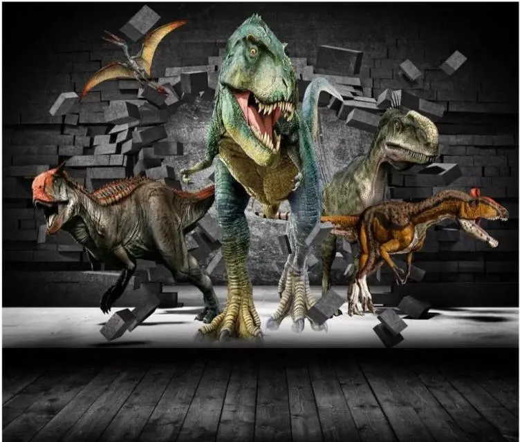 3d wallpaper custom po mural Dinosaur breaking wall jailbreak TV background wall Home decor living room wallpaper for walls 3 d1695416