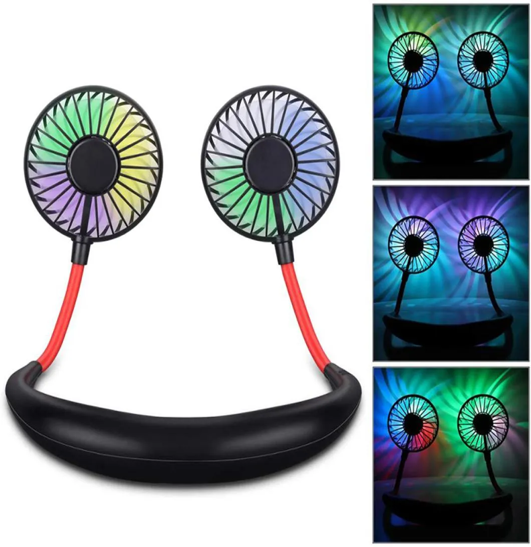 USB Rechargeable Foldable Neck Fan Portable Mini sport Neckband Cooling Fan with Led Light and Aroma Sponge4571861