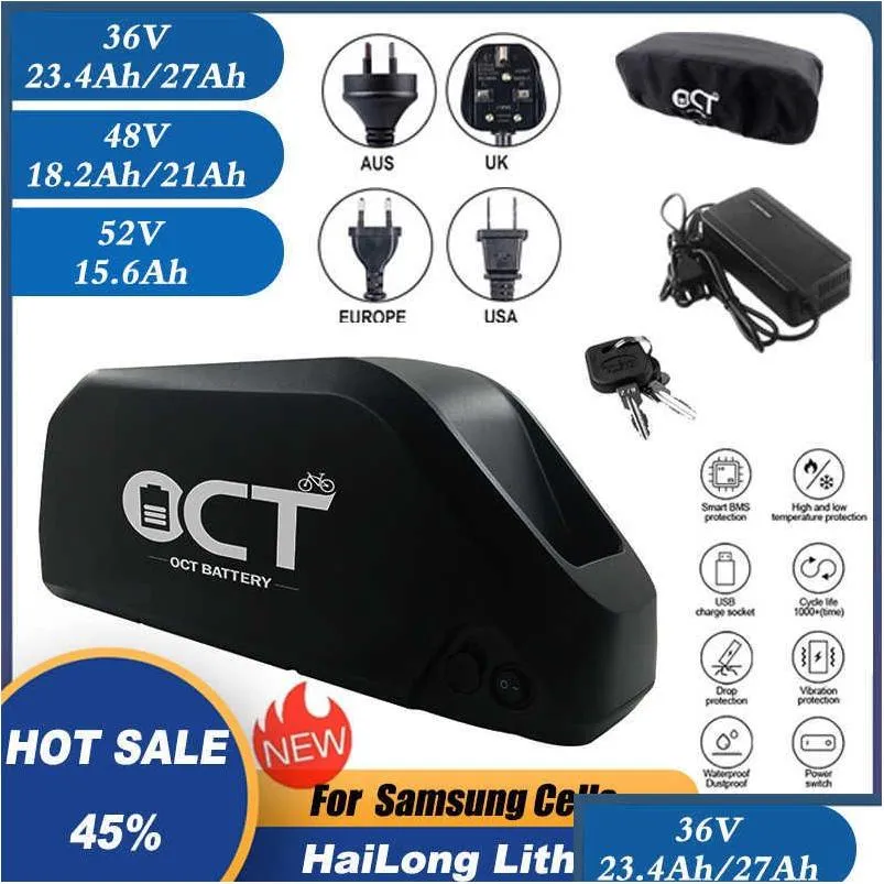 Batterier 52V Ebike Batterisitium laddas för 1000W Cell Down Tube Electric Bicycle 48V Drop Leverans Electronics Batterier Cha DHC45