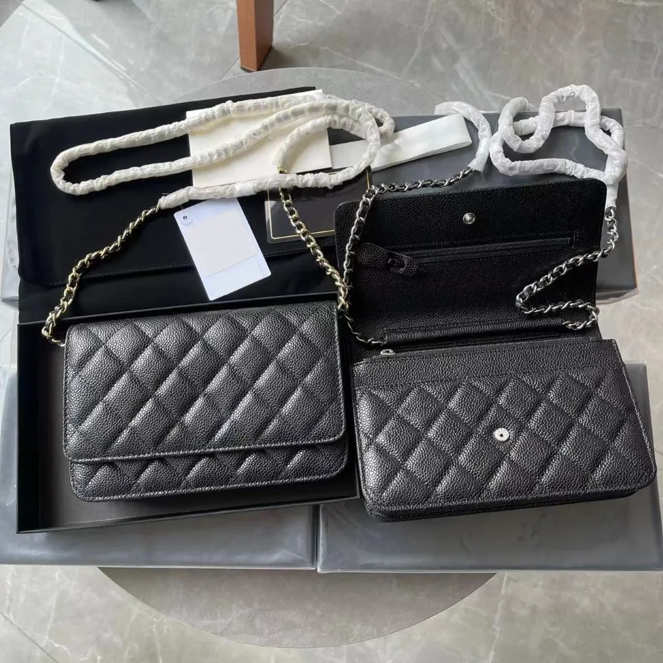 Vendita di moda Portafogli a catena da donna classici mini formato Borsa di lusso in pelle di pecora di alta qualità Borsa con fibbia in oro e argento Portamonete319I