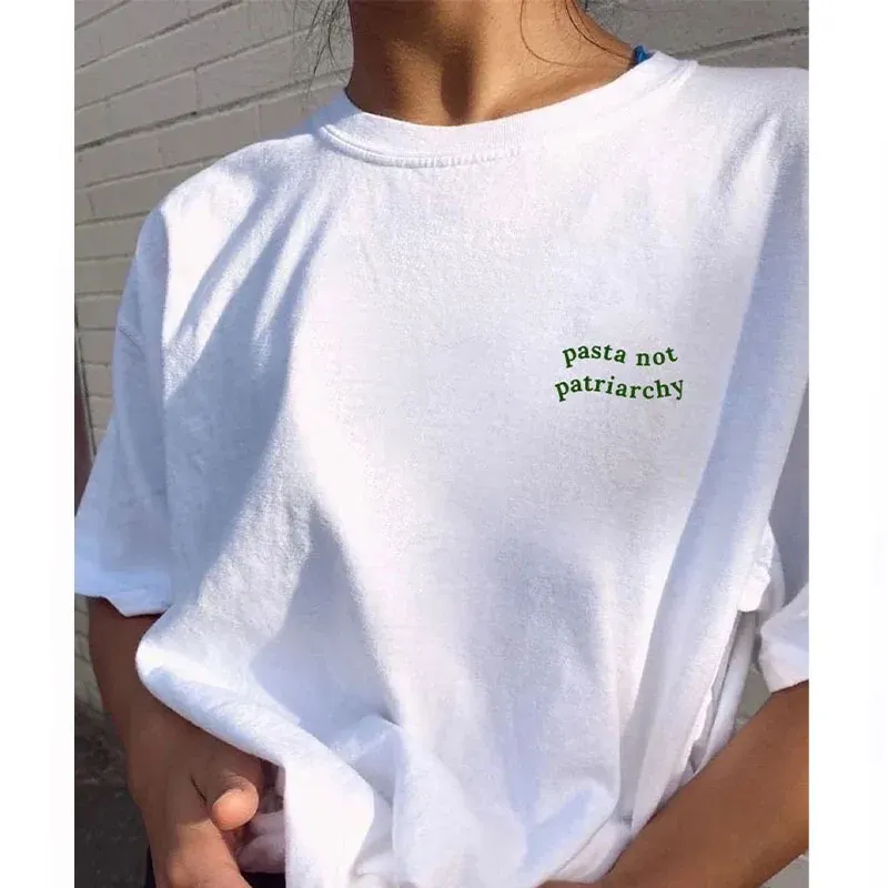 T-shirt pasta inte patriarki fickbokstäver tryckt feministiska vita t-skjortor sommar kort ärm lös bomull crewneck girl power top tee