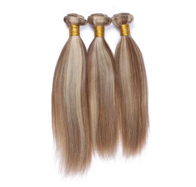 Piano Color 8613 Highlight Human Hair Weave Bundles 3Pcs Lot Droit Brun Clair Blond Mélange Piano Couleur Brésilienne Vierge Cheveux W8646340