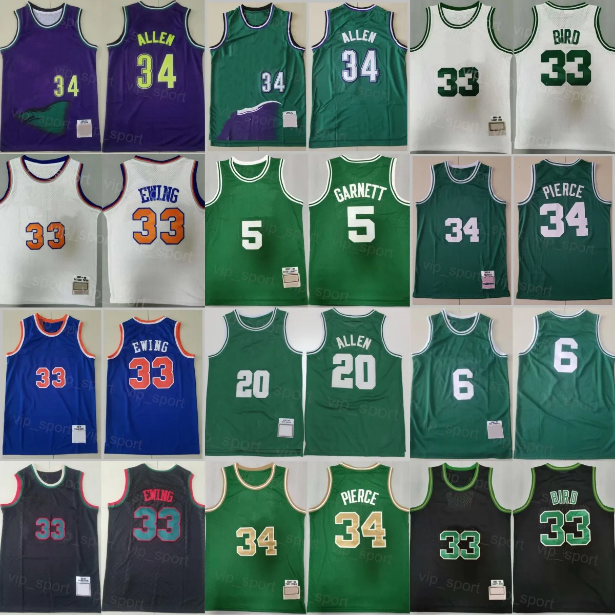 Erkekler Retro Basketbol Gerileme Patrick Ewing Vintage Jersey 33 Kevin Garnett 5 Paul Pierce Ray Allen 34 Takım Renk Yeşil Beyaz Siyah Mor Mavi Spor Hayranları İçin