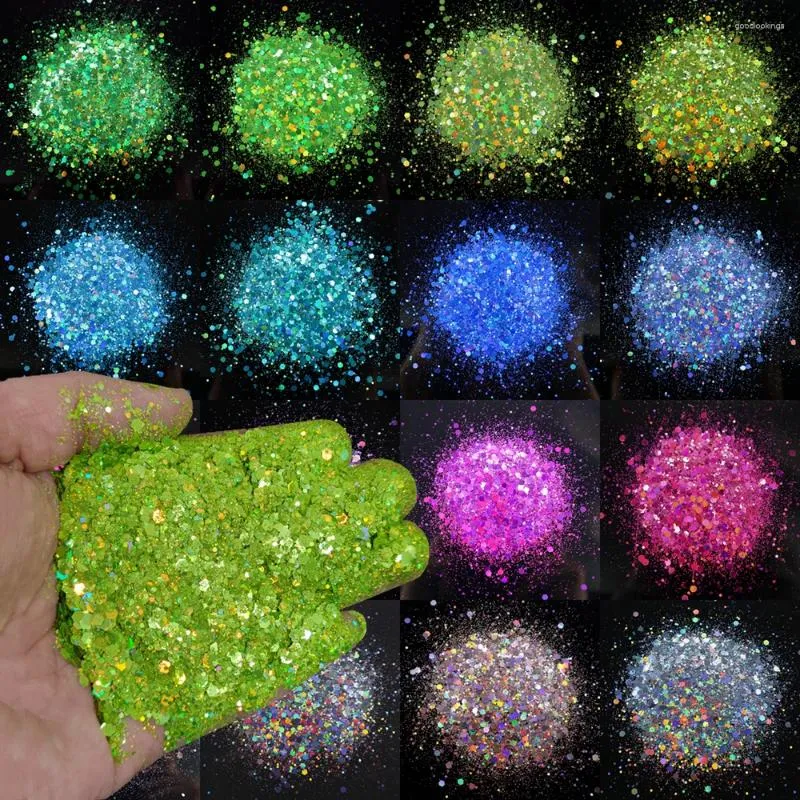 Nail Glitter 500G Mix Hexagon Holo Iridescent Flakes paljetter Bulk Nails // Body Laser Chunky Acrylic