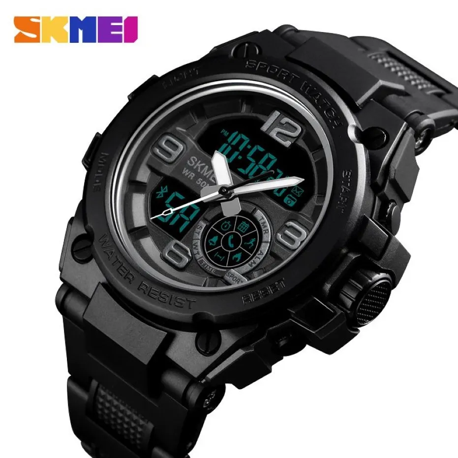 Skmei Smart Sport Watch Mężczyźni Bluetooth Multifunkcja Watchy cyfrowe 5Bar Waterproof Men Smart Dual Display Watch ELOJ 1517270B