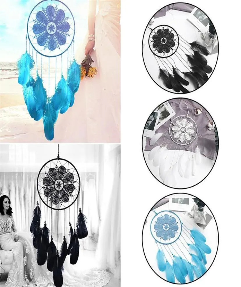 Svart dreamcatcher handgjorda vindklockor rum diy hängande hänge fjäder pärla dröm catcher hemvägg konst hängningar dekorationer8622258