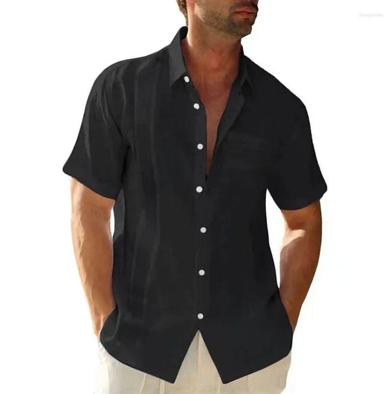 Camicie casual da uomo Camicia cardigan con taschino estivo in cotone tinta unita a maniche corte da lavoro per uomo