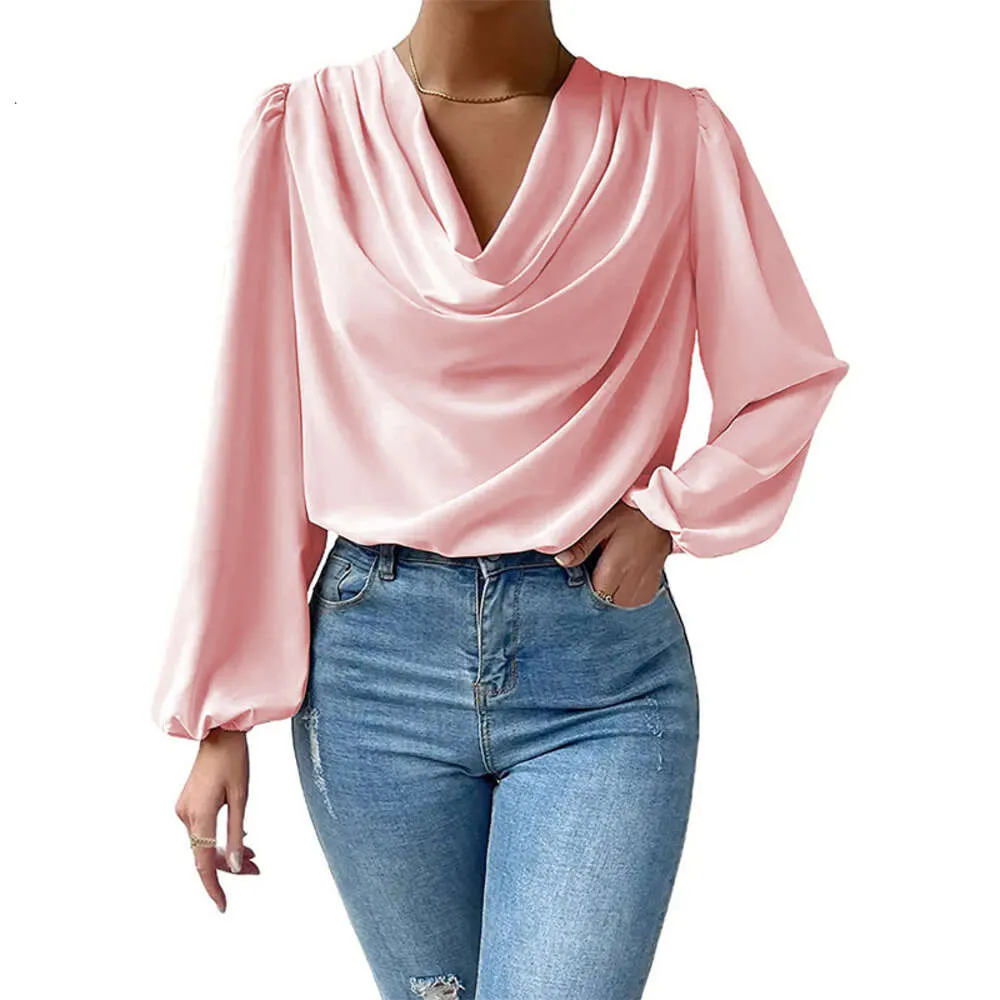 Abbigliamento da donna di design 2024 nuova trama camicia a maniche lunghe in chiffon con manica a lanterna drappeggiata top abbigliamento donna camicetta in cotone Camicie da donna moda1K9H