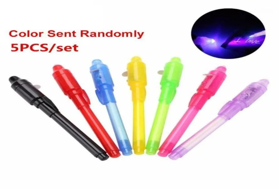 Фонари-факелы 2021 5 шт. в комплекте Многофункциональная ручка с невидимыми чернилами УФ-карандаш Мини-светодиодный черный свет с батарейками Drop18273967