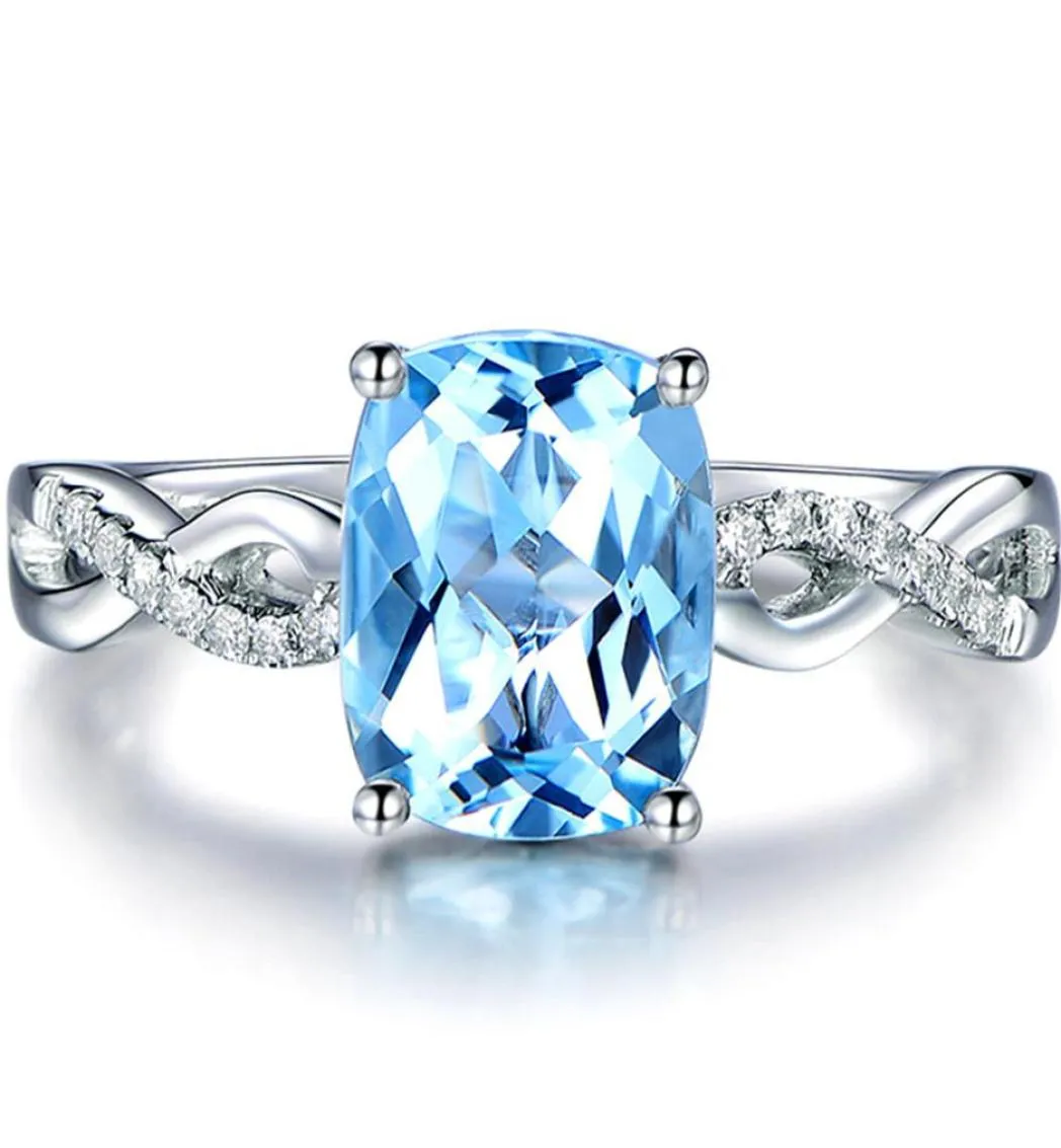 Carré aigue-marine pierres précieuses zircon diamants anneaux pour femmes bleu cristal blanc or argent couleur bijoux bague bijoux cadeaux 8415604