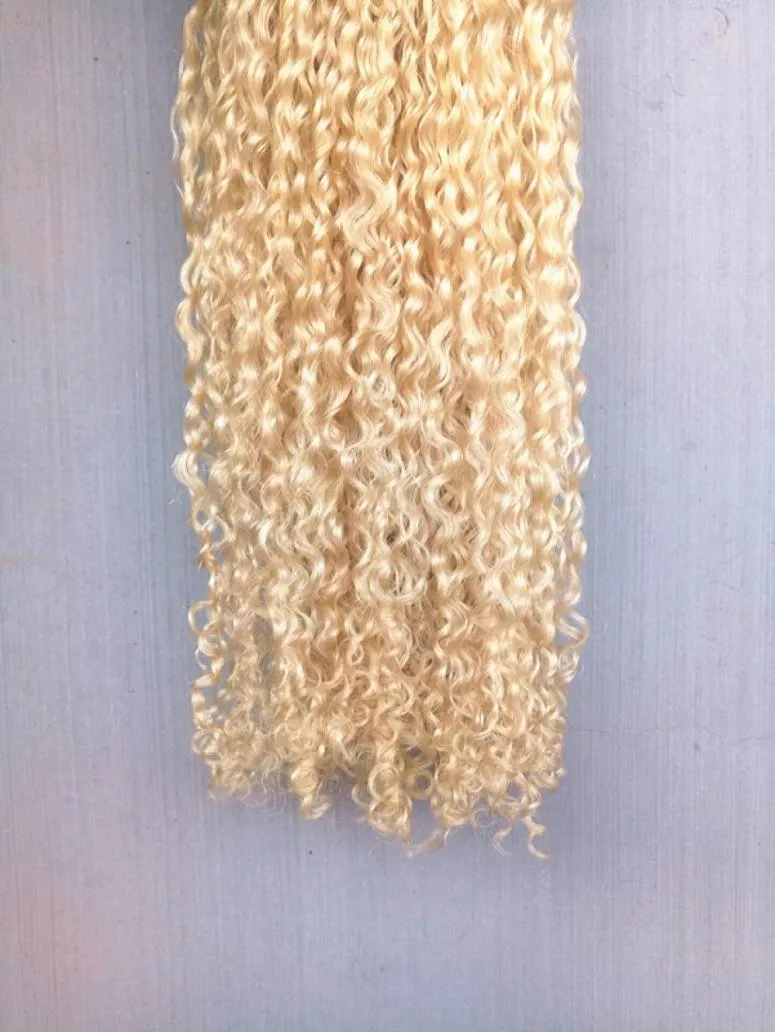 Brezilyalı insan bakire remy koyu sarışın saç saplı kıvırcık saç atkı yumuşak çift çizilmiş saç uzantıları işlenmemiş7080254