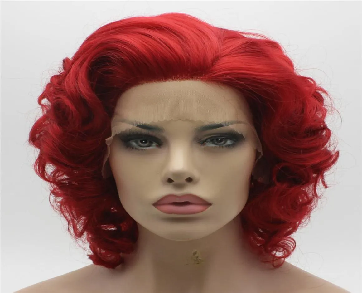 Iwona Hair Wavy Short Red Wig 243100 Half Hand Tied Heat Resistant Synthetic Lace Front Wig4659616