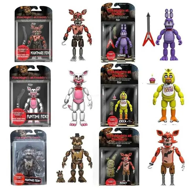 Anime Manga 14CM FNAF Personaggio Nightmare Freddie Bonnie Foxchika Personaggio d'azione Mobile Black Light Frost Bear Modello Collezione Toy Doll J240308