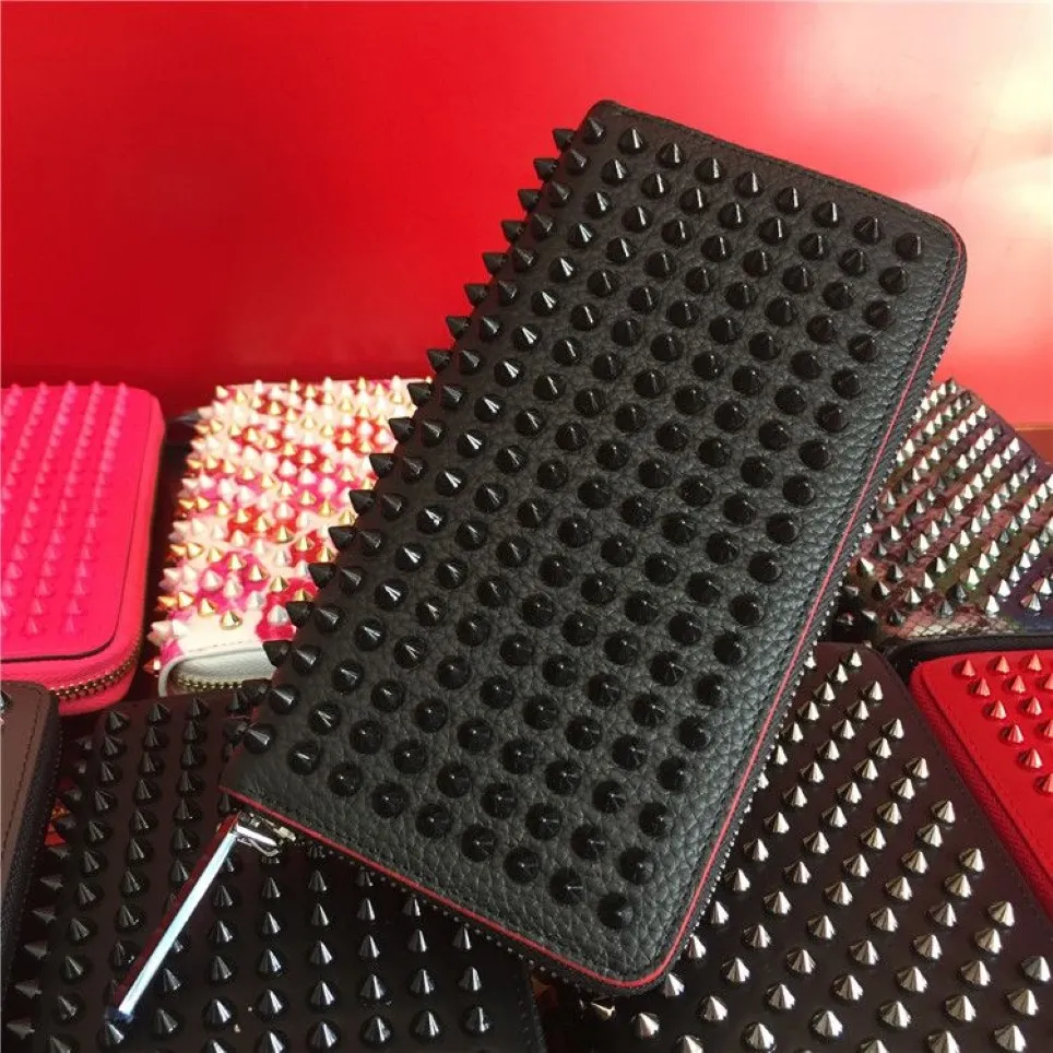 Famous fashion single zipper cheap luxury designer women Genuine leather wallet lady ladies long purse Red bottom rivet Wallets277u