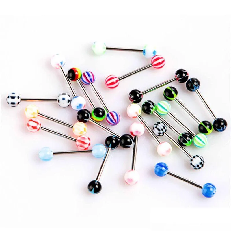 Tongue Rings 100Pcs/Lot Body Jewelry Fashion Mixed Colors Tounge Bars Barbell Piercing Drop Delivery Dhqiu