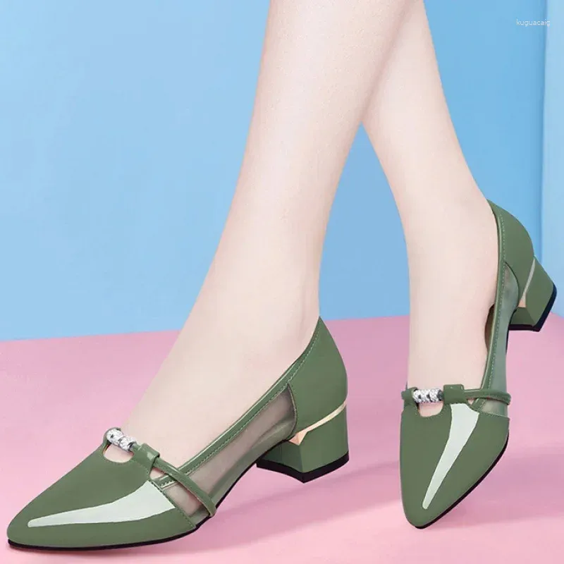 Dress Shoes Zapato Negro Tacon Women Cute Sweet High Quality Green Slip On Heel Pumps For Party Ladies Casual Comfort 2024