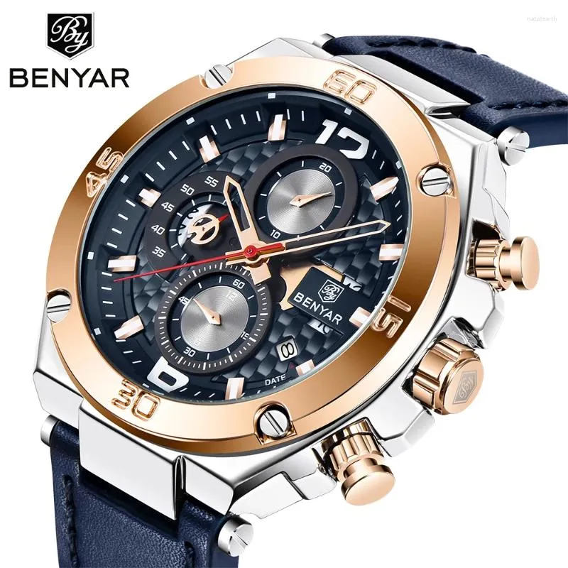 Wristwatches Benyar Men's Quartz Luxury Watch Top Brand Watches Men Waterproof Sports Multi-function Chronograph Relogio Masculino BY5151