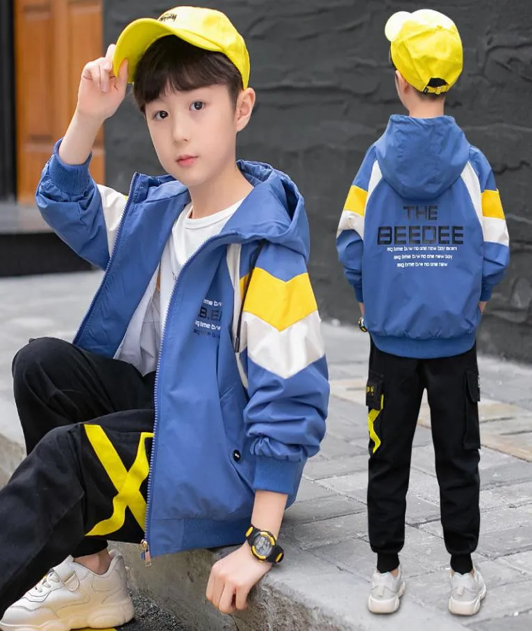 Primavera Autunno Poliestere Ragazzo Imposta Nuovo 2021 Versione Coreana Con Cappuccio Bello Sottile Patchwork Moda Casual Children039s Abbigliamento6931295