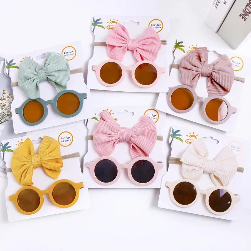 Hair Accessories 2Pcs/Pack Headband With Round Sunglasses Set For Children Baby Vintage Bows Summer Glasses Kids