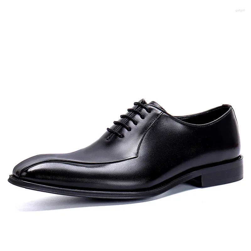 Casual Shoes Cowhide Men's Luxury Formal High Quality Fashion Square Toe Sneakers äkta läderföretag Trend Mysig klänning