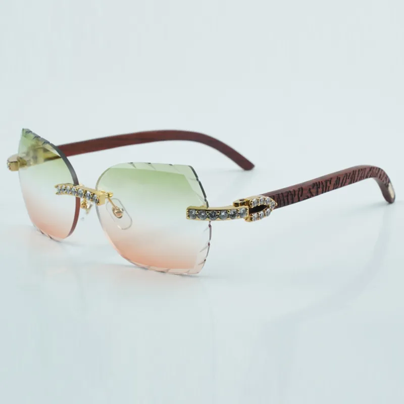 Новые солнцезащитные очки на дужке из натурального тигрового дерева 8300817, солнцезащитные очки с вырезанными линзами, роскошные модные очки XL с бриллиантами, размер 18-135 мм