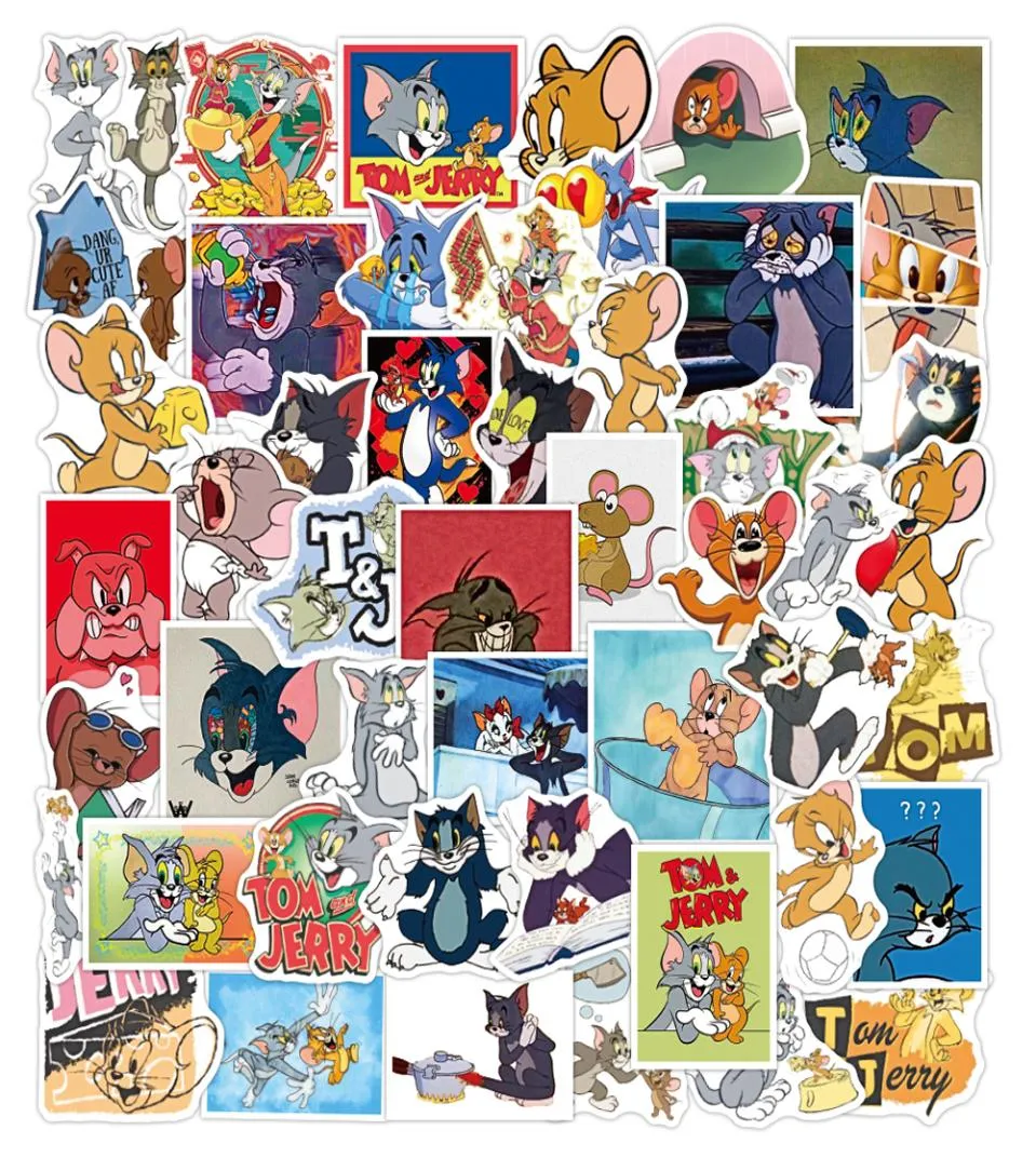 50PCSLot Jerry Tom Cartoon Leuke Stickers Voor Kinderen Auto Laptop Diy Gitaar Koelkast Bagage Skateboard Fiets Waterdichte Decals2109284