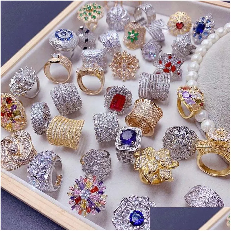 Anéis de banda banhado cores gem senhora moda exagerada strass anel mix estilo diferente e tamanho 16-20 entrega de gota jóias dh9o1