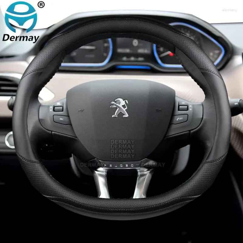 Steering Wheel Covers Car Cover Carbon Fibre Leather For Peugeot 208 2012-2024 308 2014-2024 2008 2013-2024 Auto Accessories