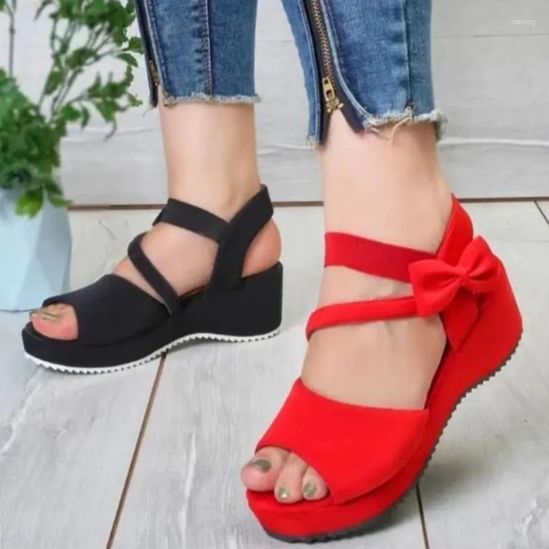 Sandales compensées plate-forme femmes chaussures à talons hauts épais 2024 été Bow Fad Slingback pantoufles décontractées pompes tongs diapositives